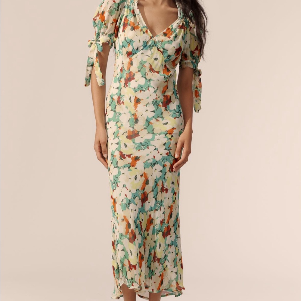 Green and Cream Flutter Sleeve Midi Sundress